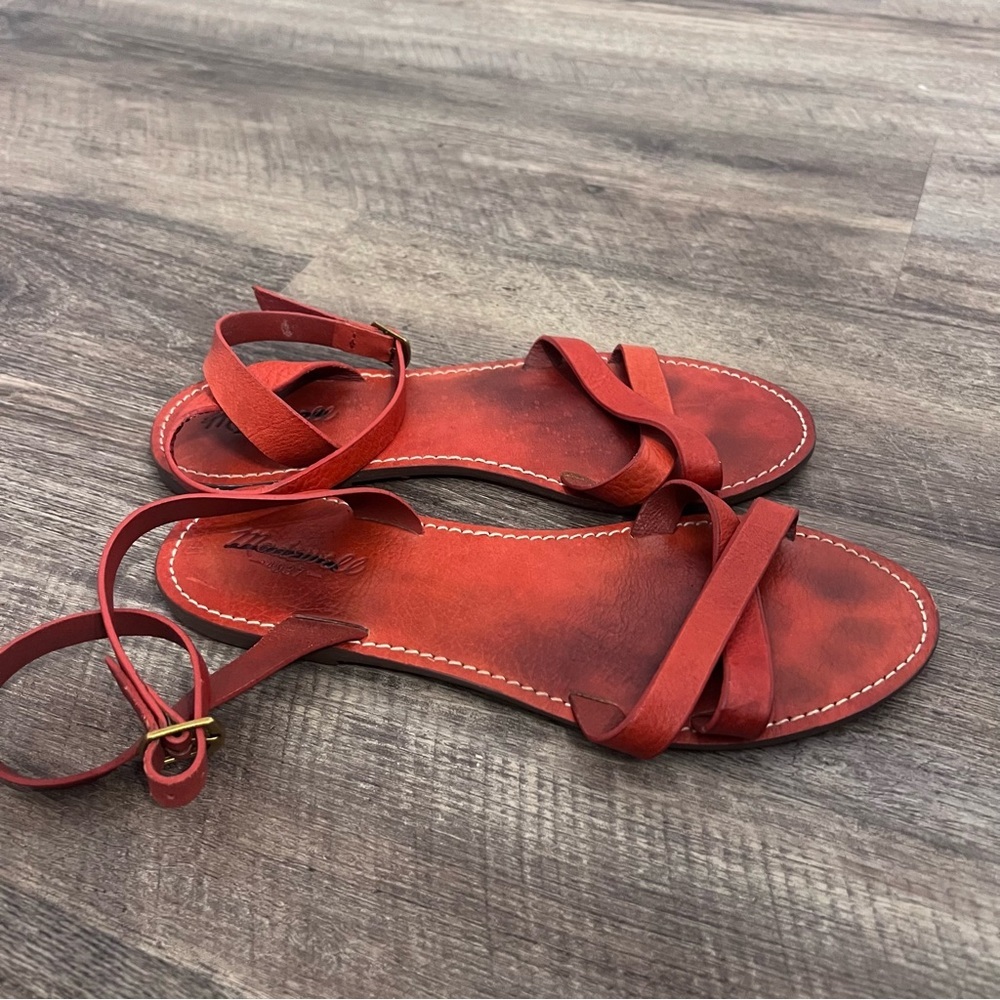 Madewell flat Leather ankle strap sandals in burnt orange. Women’s Sz 8 🔥